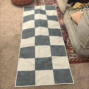 Ruggable Jaque Checkered Slate Green Rug Washable Rug Cover Runner 2.5’x7’
